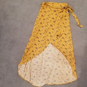 Floral wrap maxi skirt in Mustard
